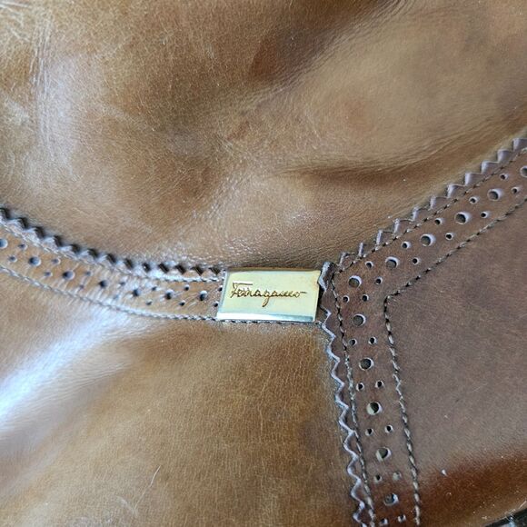 Salvatore Ferragamo CARLA women's Brouged Leather Dress Boots, Camel size 7 - Picture 6 of 12